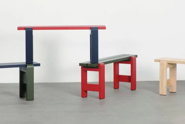 HAY Weekday Duo bänk, 111 x 23 cm, vinröd - stålblå