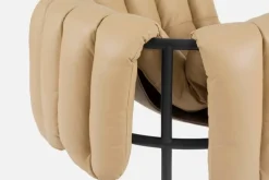 Hem Puffy fåtölj, sandfärgat läder - gråsvart stål