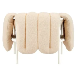 Hem Puffy loungefåtölj, äggskalsfärgad bouclé - krämfärgat stål