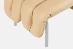 Hem Puffy ottoman, sandfärgat läder - rostfritt stål