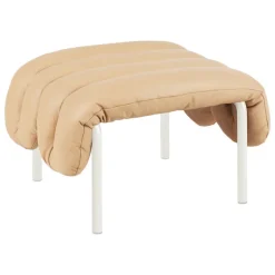 Hem Puffy ottoman, sandfärgat läder - krämfärgat stål