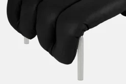 Hem Puffy ottoman, svart läder - rostfritt stål