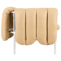 Hem Puffy 2,5-sitsig soffa, sandfärgat läder - rostfritt stål