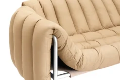 Hem Puffy 2,5-sitsig soffa, sandfärgat läder - rostfritt stål