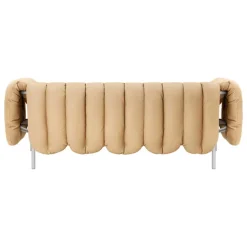 Hem Puffy 2,5-sitsig soffa, sandfärgat läder - rostfritt stål