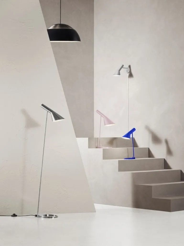 Louis Poulsen AJ golvlampa, polerat rostfritt stål