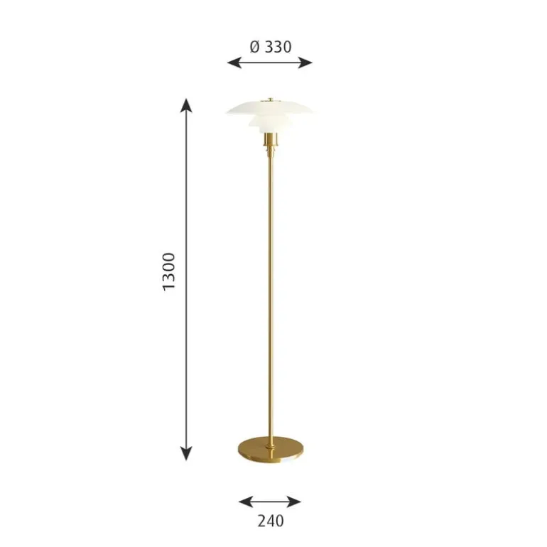 Louis Poulsen PH 3½-2½ golvlampa, metalliserad mässing