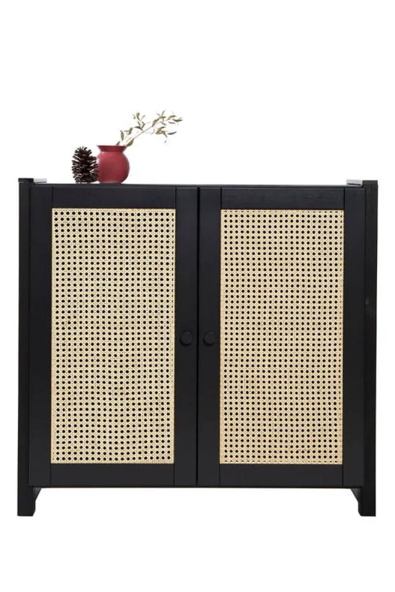 Lundia Classic skåp med rottingdörrar, 84 x 79 cm, svartlackat