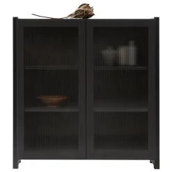 Lundia Classic vitrinskåp, ribbat glas, 104 x 109 cm, svartlackerat