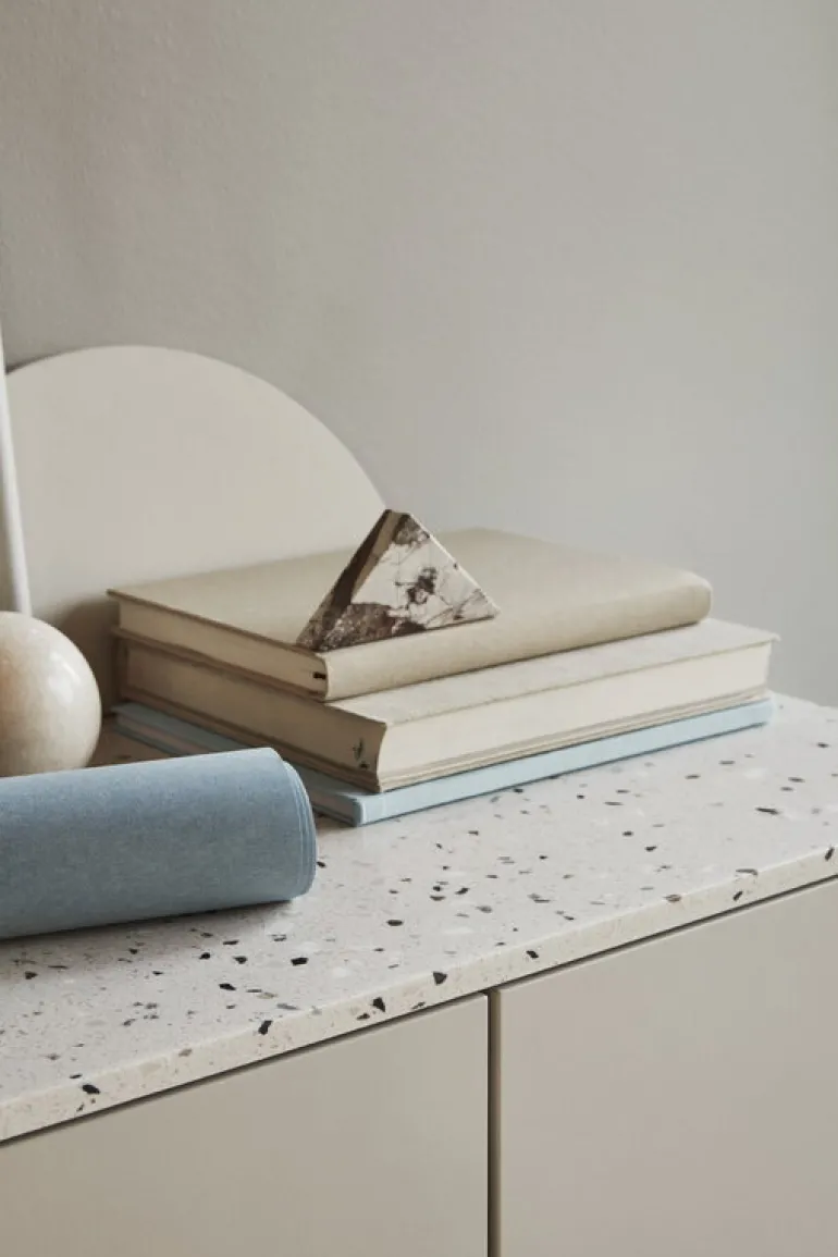 Lundia Fuuga sidobord, 128 cm, väggmontering, cashmere-Terrazzo-mässing