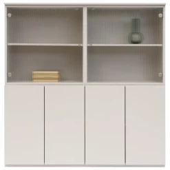 Lundia Fuuga skåp med glasdörrar, räfflat glas, cashmere