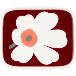 Marimekko Oiva - Unikko 60th Anniversary tallrik, 15x12 cm, vit - mörk körsbär - aska