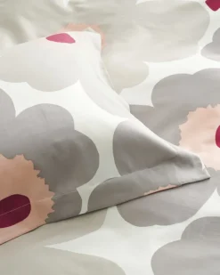 Marimekko Unikko sateen påslakan, 150 x 210 cm, off-white - varmgrå - rosa