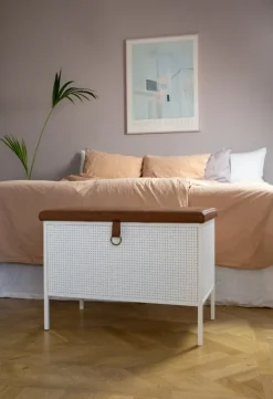 Maze Frank förvaringsbänk, vit - cognac