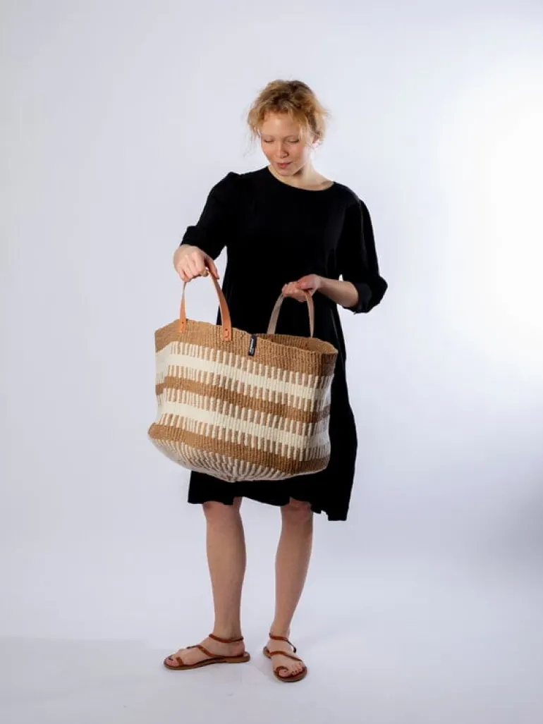 Mifuko Pamba golvkorg, XXL, vit - brun