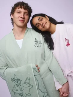 Moomin Arabia Mumin morgonrock i mönstrad bomullsmusselin, L-XL, grön