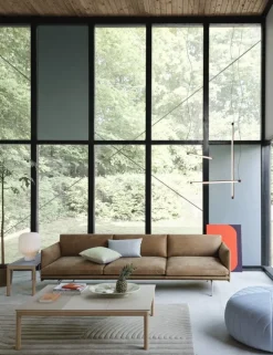 Muuto Outline soffa, 3 1/2-sits, Grace kamelfärgat läder - aluminium