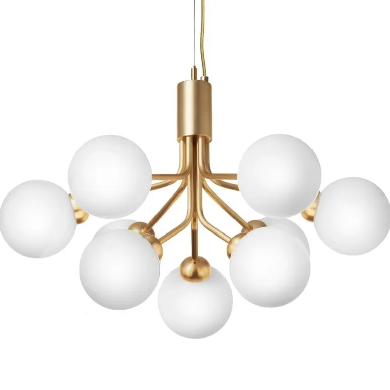 Nuura Apiales 9 pendellampa, borstad mässing - opal white