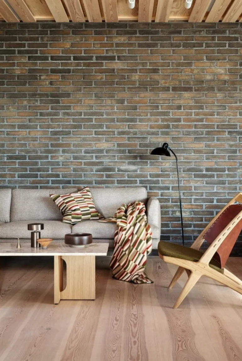 Røros Tweed Ida filt, 135 x 200 cm, oliv - vinröd