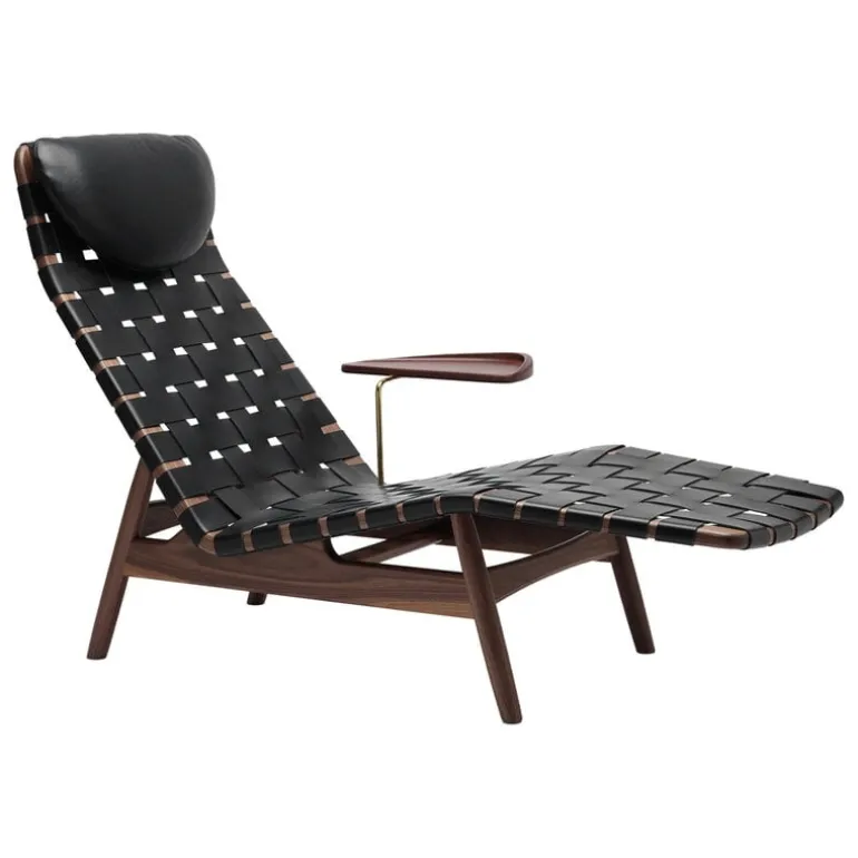 Sibast AV Egoist schäslong med kudde, valnöt - svart läder