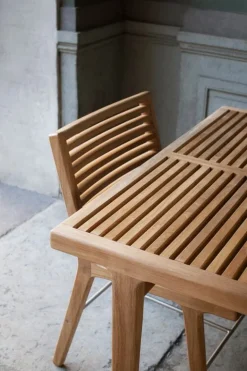 Sibast RIB matbord, 100 x 100 cm, teak - rostfritt stål