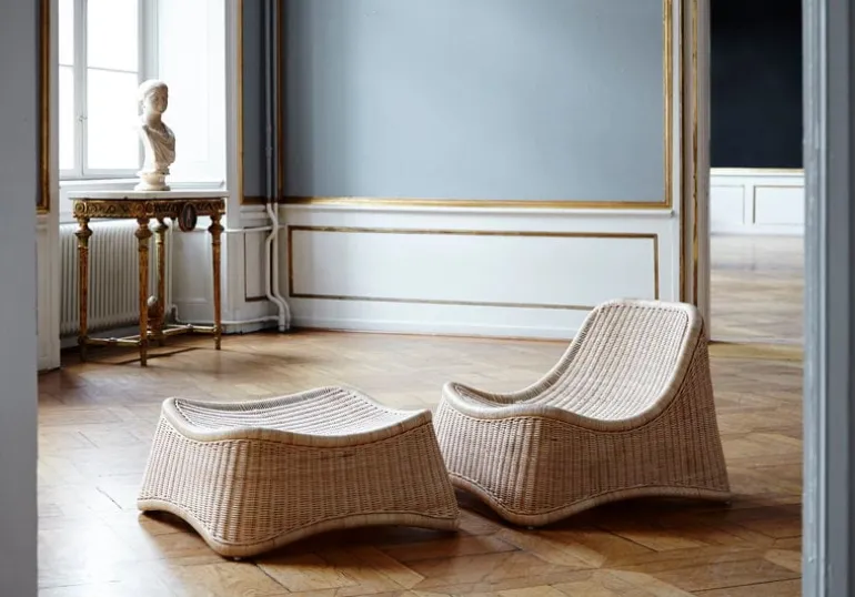 Sika-Design Chill fåtölj och fotpall, naturlig rotting