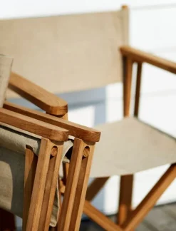 Skargaarden Kryss lounge stol, teak - beige Sunbrella Heritage