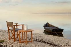 Skargaarden Kryss lounge stol, teak - beige Sunbrella Heritage