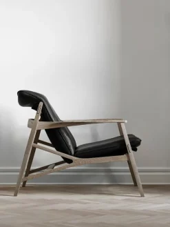 Stolab Link fåtölj, vitoljad ek - svart Elmotique läder