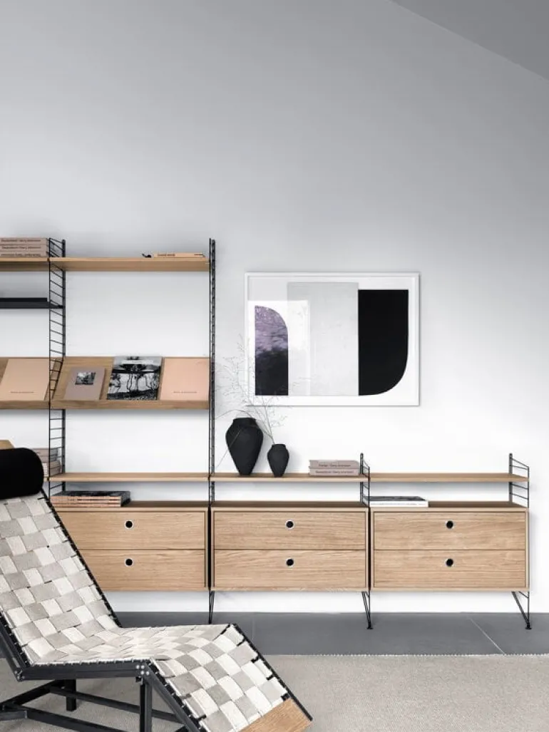 String Furniture String byrå med 2 lådor, 58 x 30 cm, ek