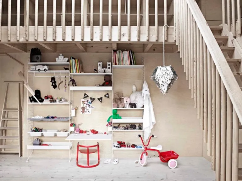 String Furniture String metallhylla, 58 x 30 cm, låg, vit