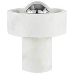 Tom Dixon Stone bärbar LED-bordslampa, vit marmor - silver