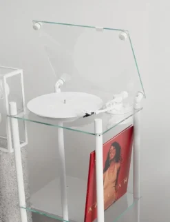 Transparent Turntable stativ, vit