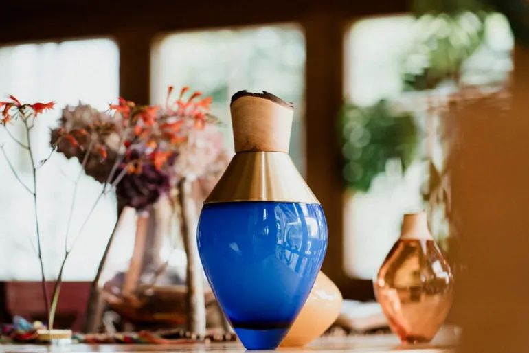 Utopia & Utility India Small I stapelbar behållare, 30 x 15 cm, blå - mässing