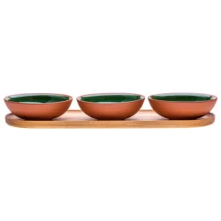 Vaidava Ceramics Earth skål 0,2 L, set om 3 + bricka, mossgrön