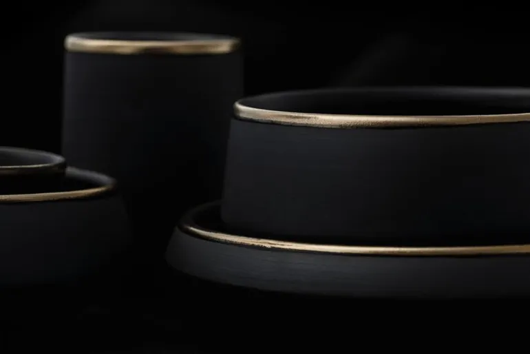 Vaidava Ceramics Eclipse Gold espressokopp, 2-pack, svart - guld