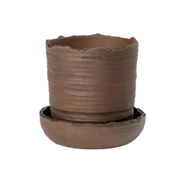 Vaidava Ceramics Soil kruka med fat; S, brun