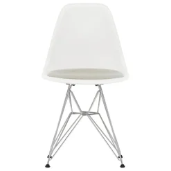 Vitra Eames DSR stol, cotton white-krom-varmgrå/elfenbensfärgad dyna