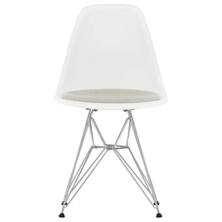 Vitra Eames DSR stol, cotton white-krom-varmgrå/elfenbensfärgad dyna