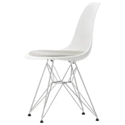 Vitra Eames DSR stol, cotton white-krom-varmgrå/elfenbensfärgad dyna