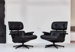 Vitra Eames fåtölj, klassisk storlek, svart ask - svart läder