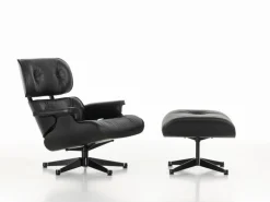 Vitra Eames fåtölj, klassisk storlek, svart ask - svart läder