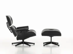 Vitra Eames fåtölj, klassisk storlek, svart ask - svart läder