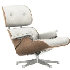 Vitra Eames Lounge Chair, ny storlek, vit valnöt - vitt skinn