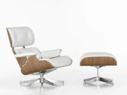 Vitra Eames Lounge Chair, ny storlek, vit valnöt - vitt skinn