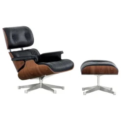 Vitra Eames Lounge Chair & Ottoman, ny stl, polerad - valnöt - svart