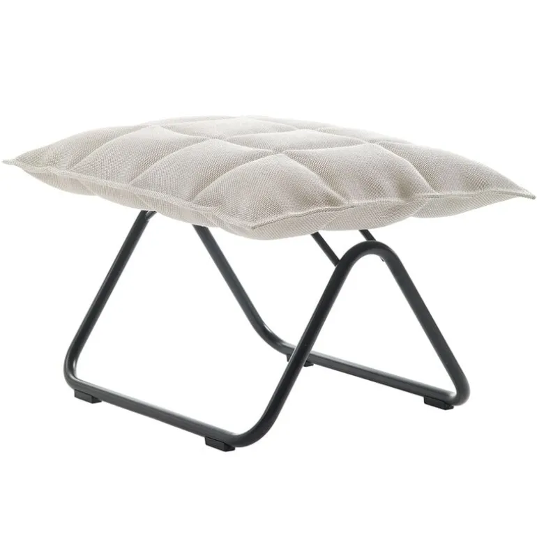 Woodnotes K ottoman, smal, matt svart tubulär, sten/vit