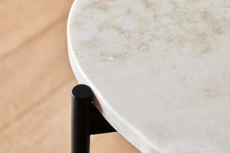 Woud La Terra sidobord, L, elfenbensfärgad travertin - svart